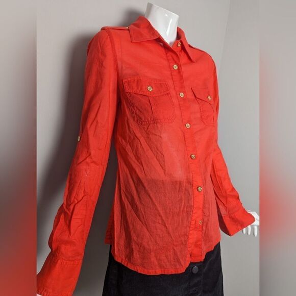 Tory Burch Red sheer blouse fitted military style size 0 - Picture 5 of 7